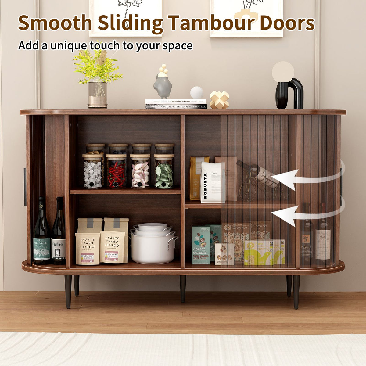 Modern Boho Fluted Sideboard with Sliding Tambour Doors