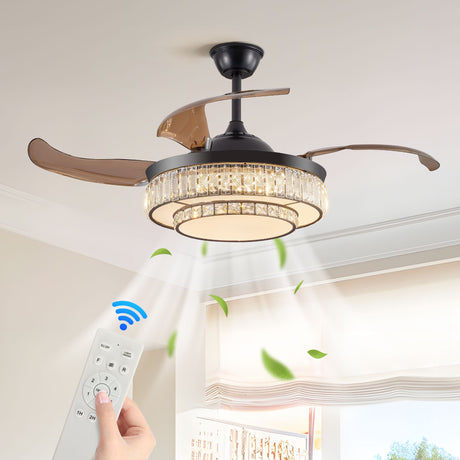 Crystal LED Retractable Ceiling Fan with Remote
