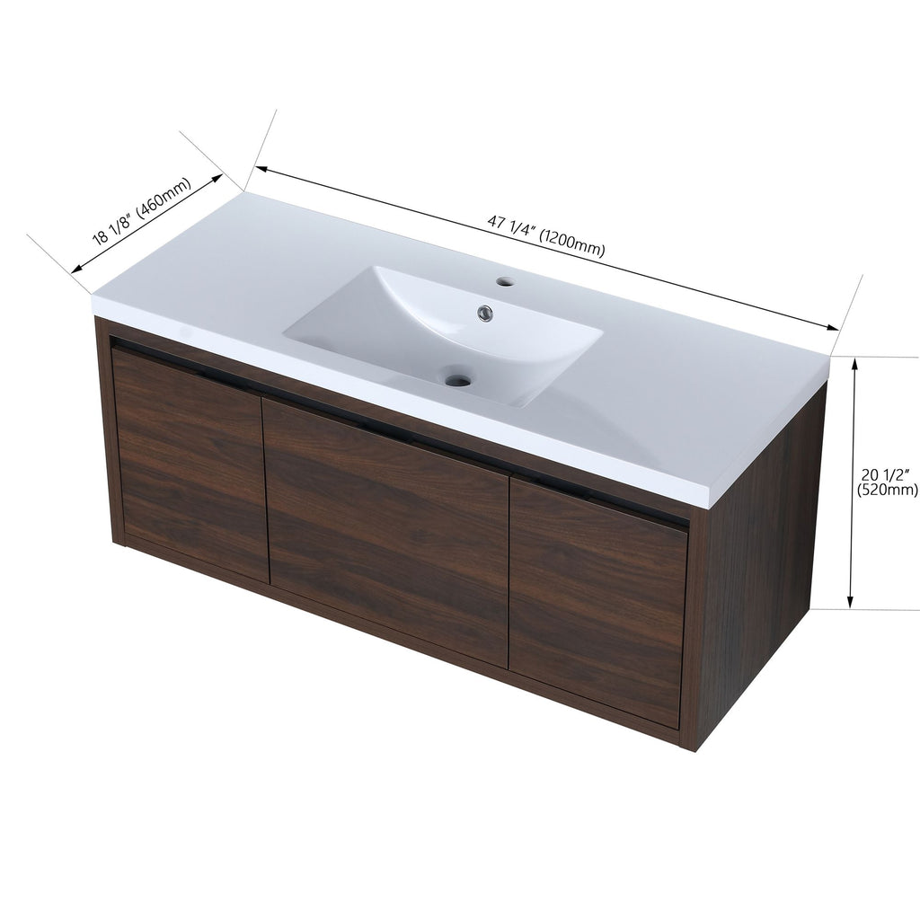 Contemporary 48 Floating Bathroom Vanity with Soft-Close Doors and Resin Sink