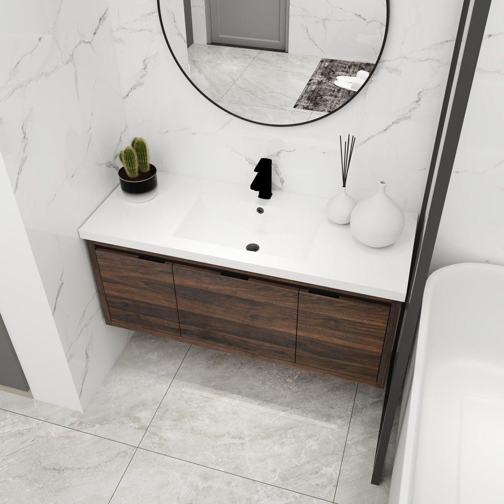 Contemporary 48 Floating Bathroom Vanity with Soft-Close Doors and Resin Sink
