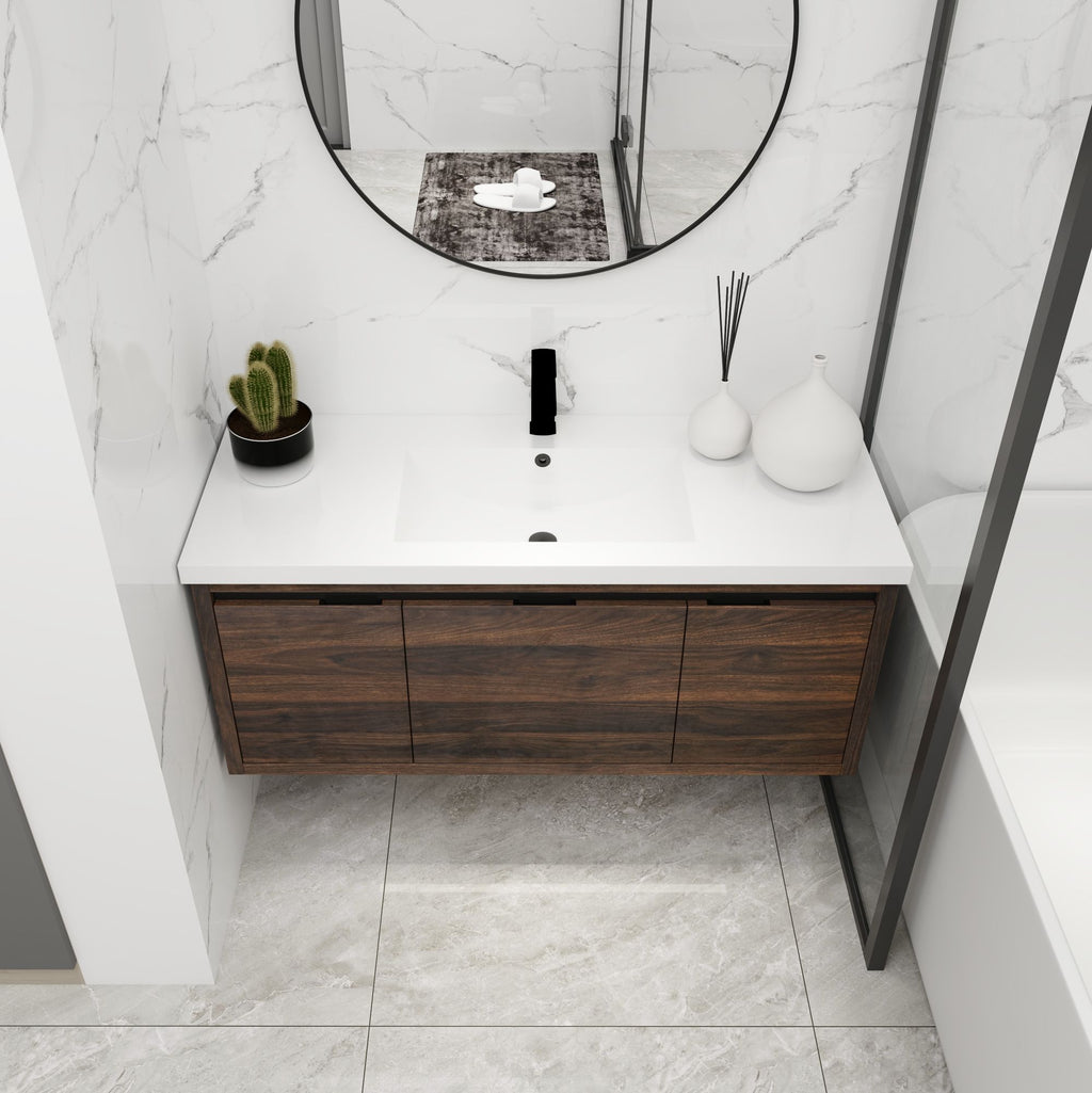 Contemporary 48 Floating Bathroom Vanity with Soft-Close Doors and Resin Sink