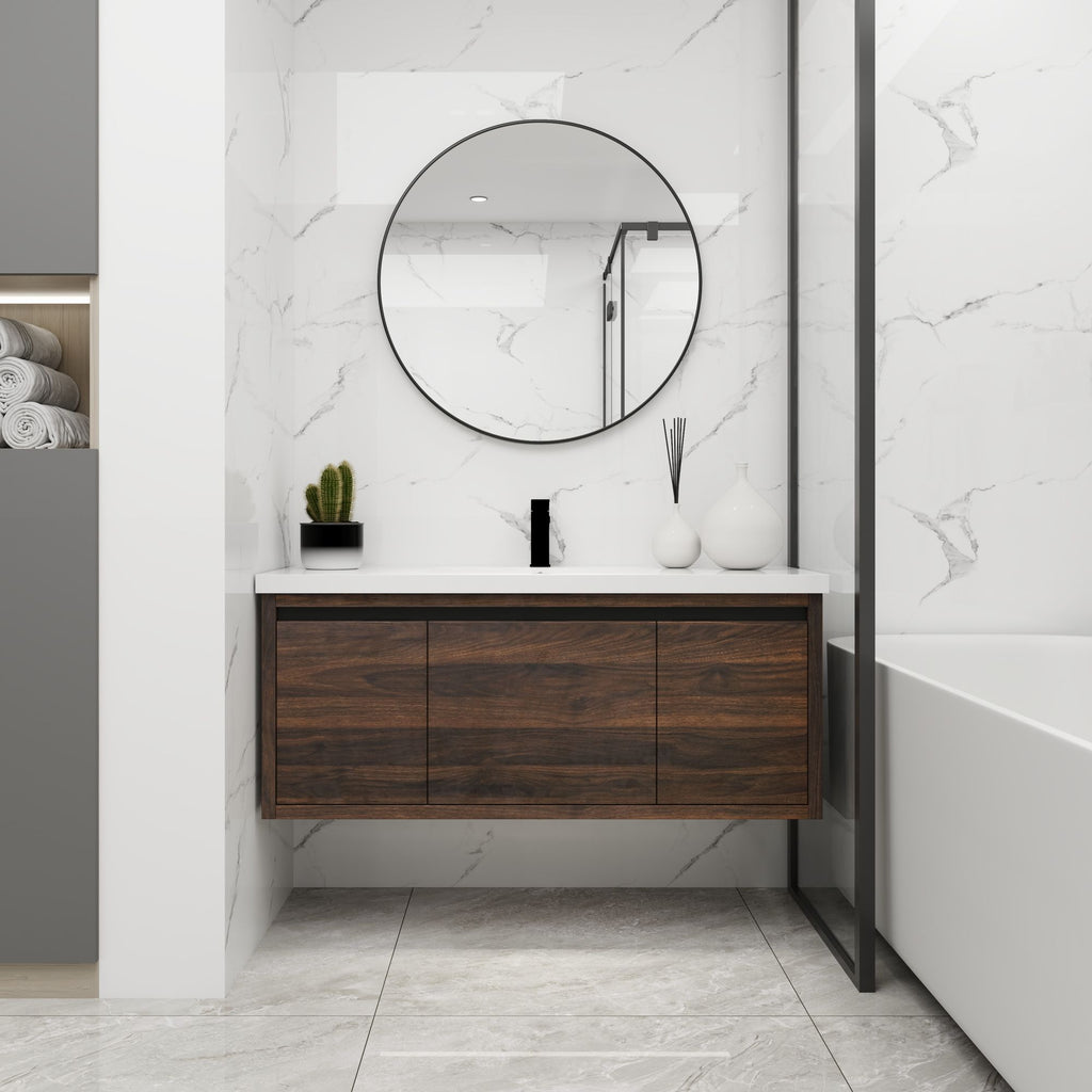 Contemporary 48 Floating Bathroom Vanity with Soft-Close Doors and Resin Sink