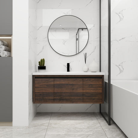 Contemporary 48 Floating Bathroom Vanity with Soft-Close Doors and Resin Sink