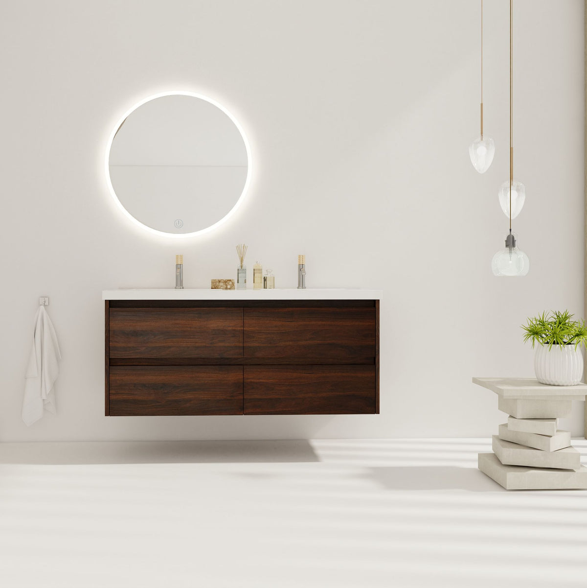 48- Bathroom Vanity with Dual Resin Sinks and Soft-Close Drawers