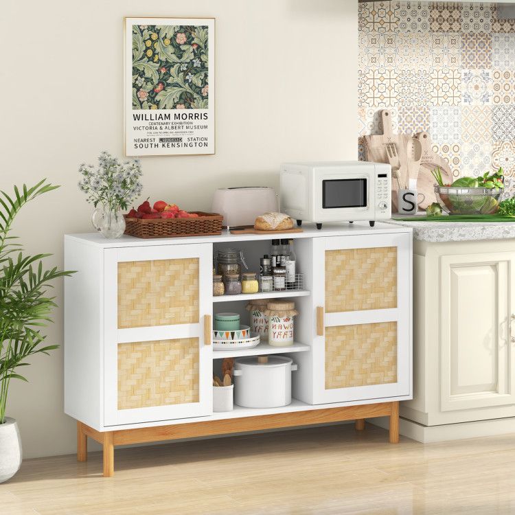 48- Sideboard Buffet Cabinet with Bamboo Woven Doors