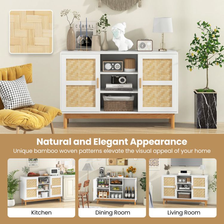48- Sideboard Buffet Cabinet with Bamboo Woven Doors