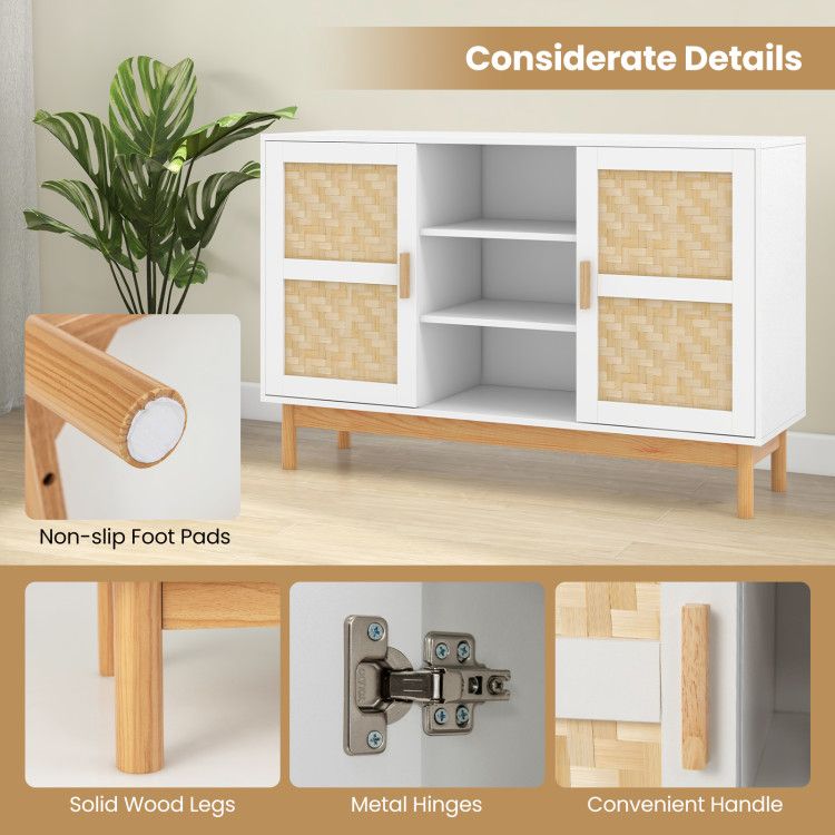 48- Sideboard Buffet Cabinet with Bamboo Woven Doors