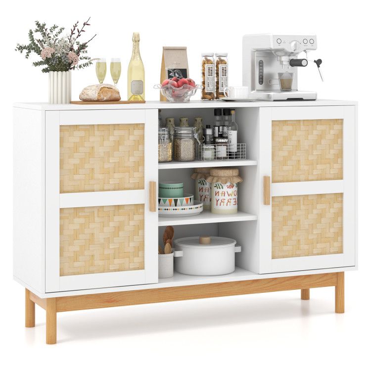 48- Sideboard Buffet Cabinet with Bamboo Woven Doors