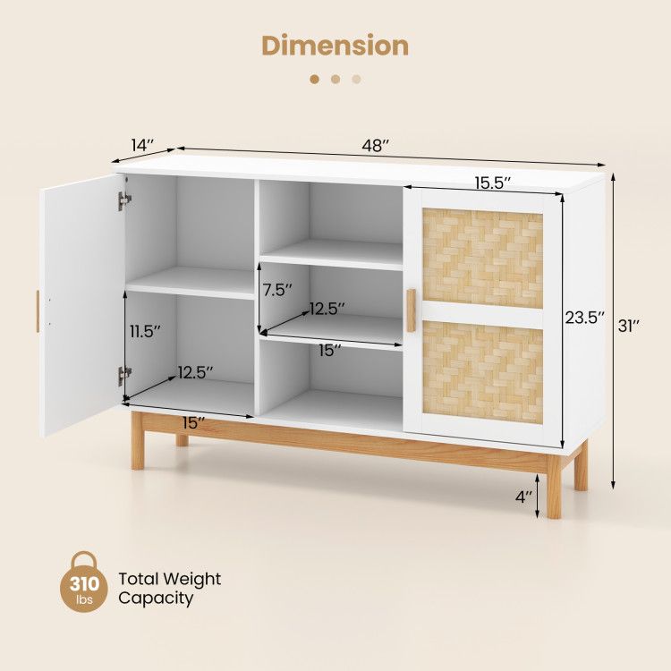 48- Sideboard Buffet Cabinet with Bamboo Woven Doors