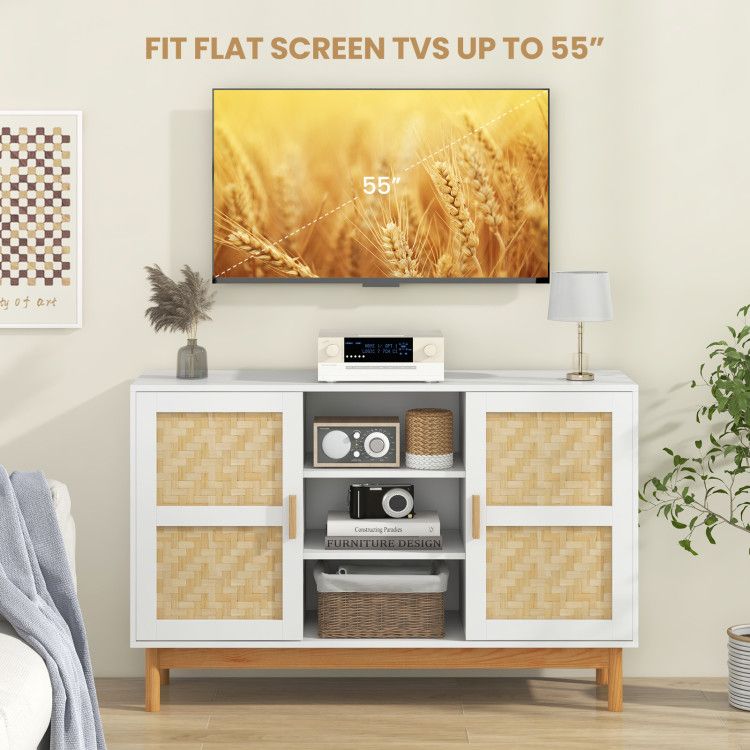 48- Sideboard Buffet Cabinet with Bamboo Woven Doors