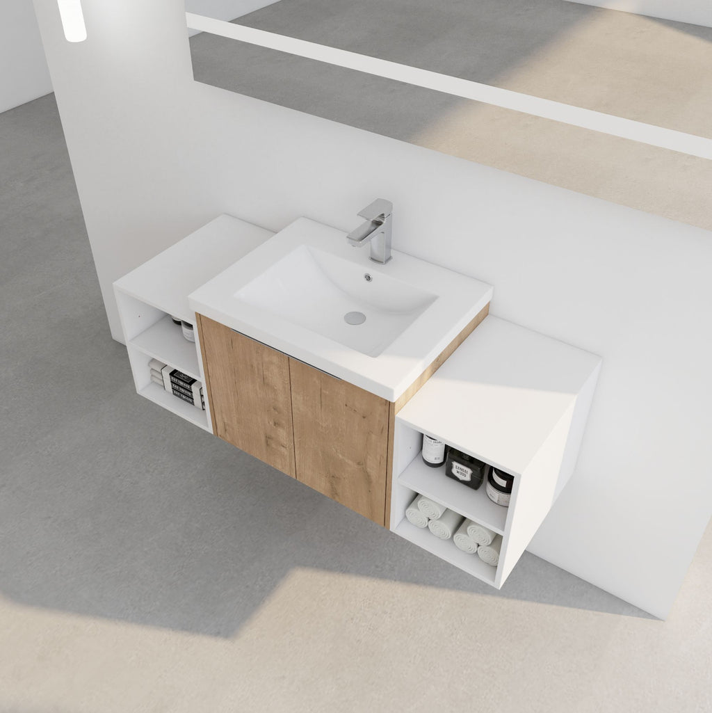 Wall Mounted Bathroom Vanity with Double Door Storage and Sink