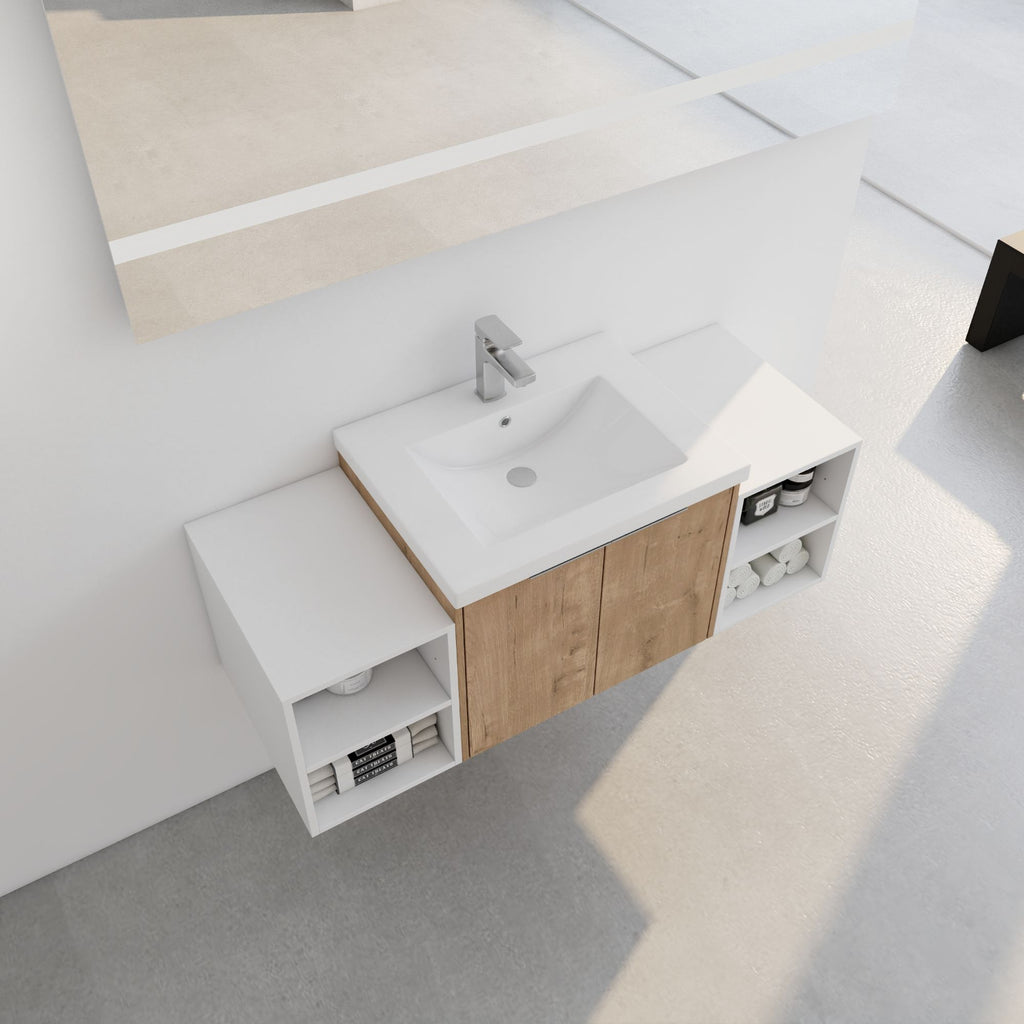 Wall Mounted Bathroom Vanity with Double Door Storage and Sink