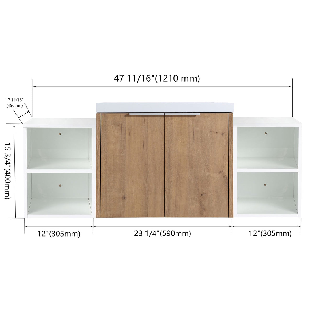 Wall Mounted Bathroom Vanity with Double Door Storage and Sink