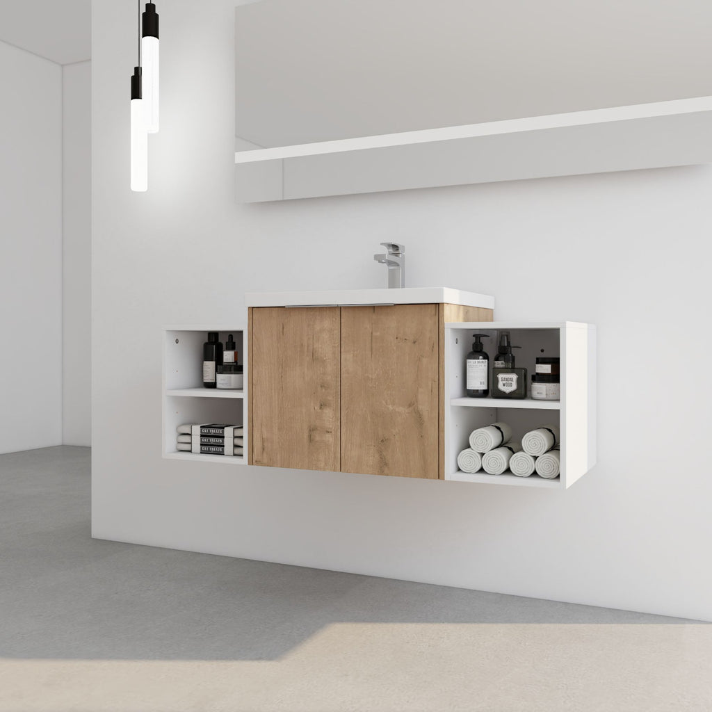 Wall Mounted Bathroom Vanity with Double Door Storage and Sink
