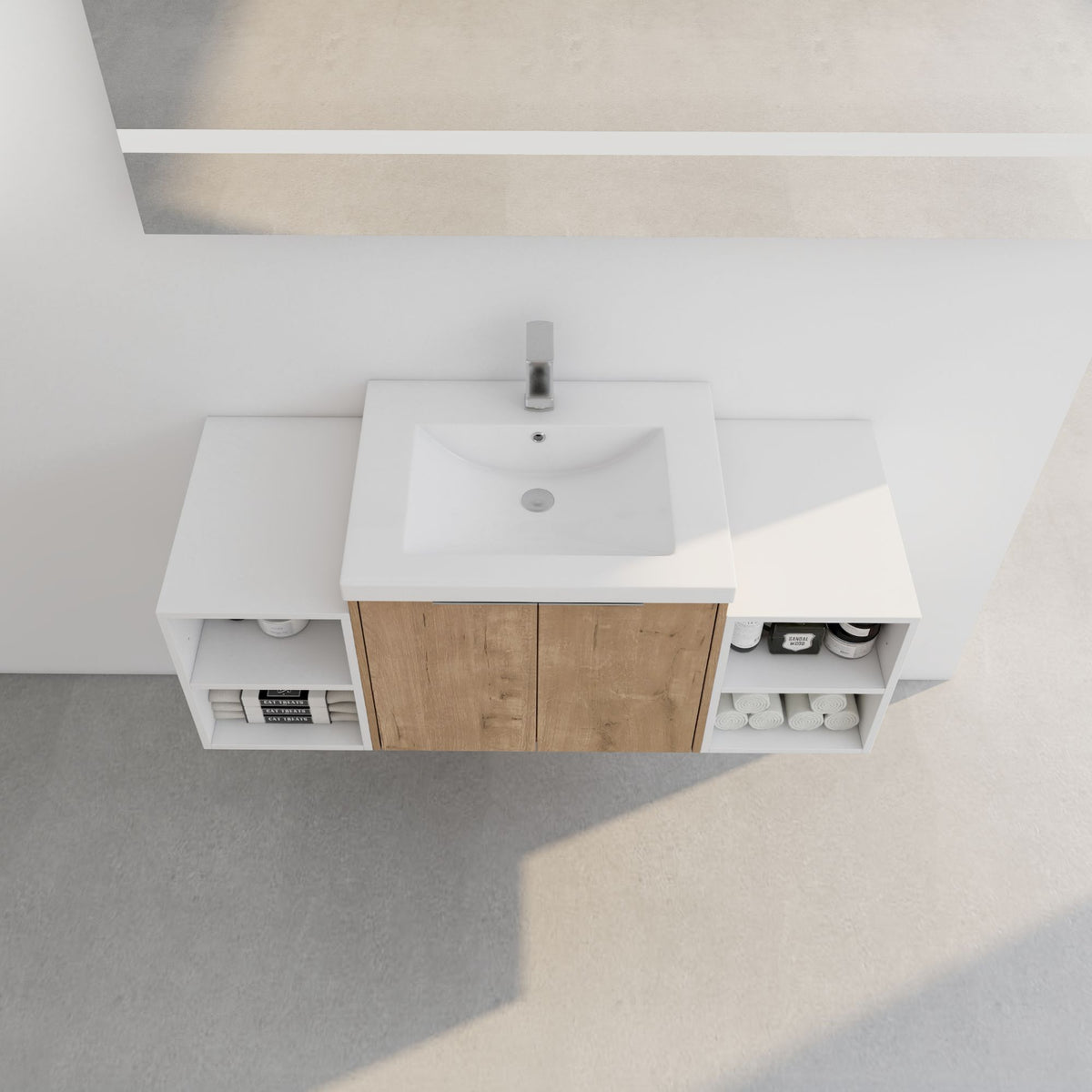 Wall Mounted Bathroom Vanity with Double Door Storage and Sink