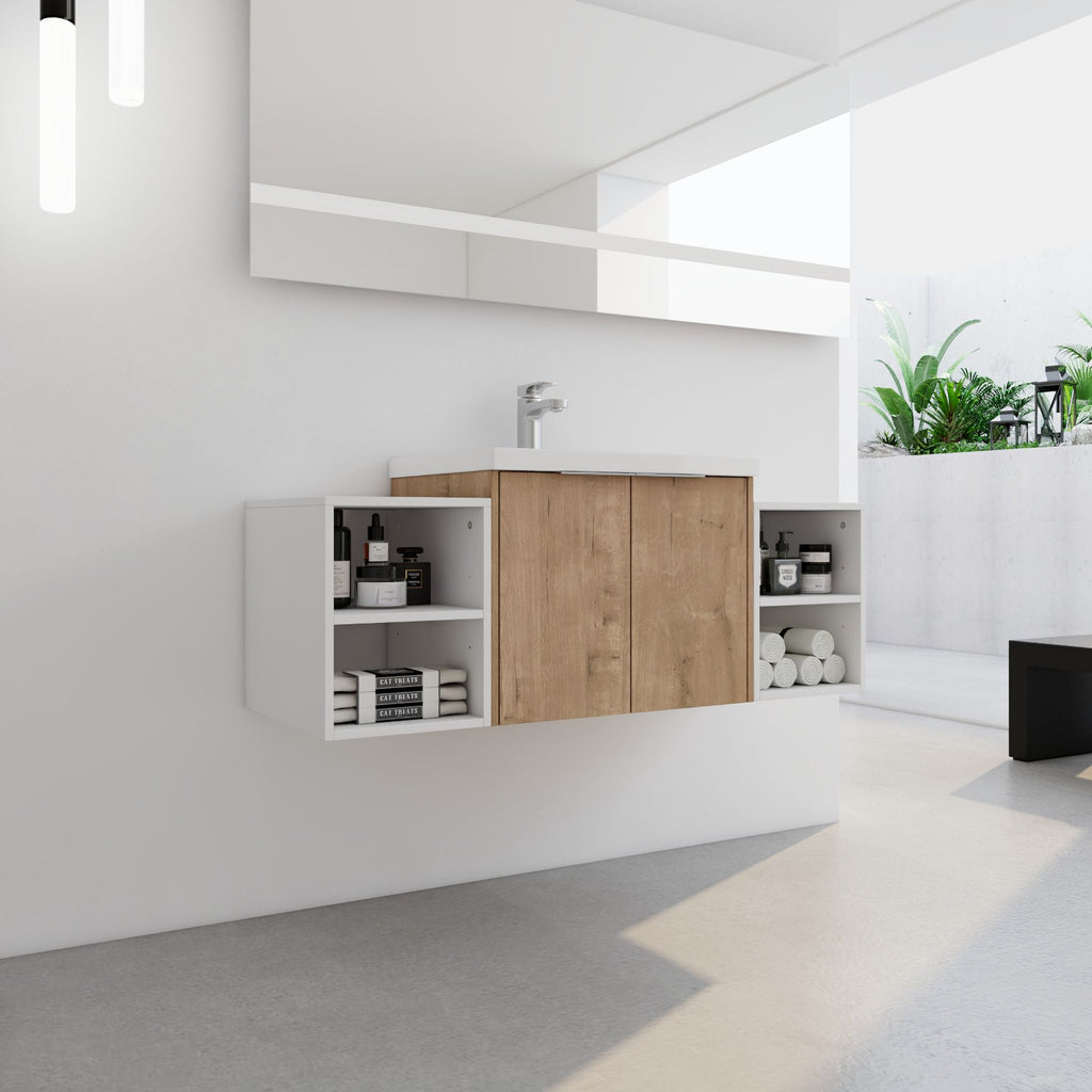Wall Mounted Bathroom Vanity with Double Door Storage and Sink