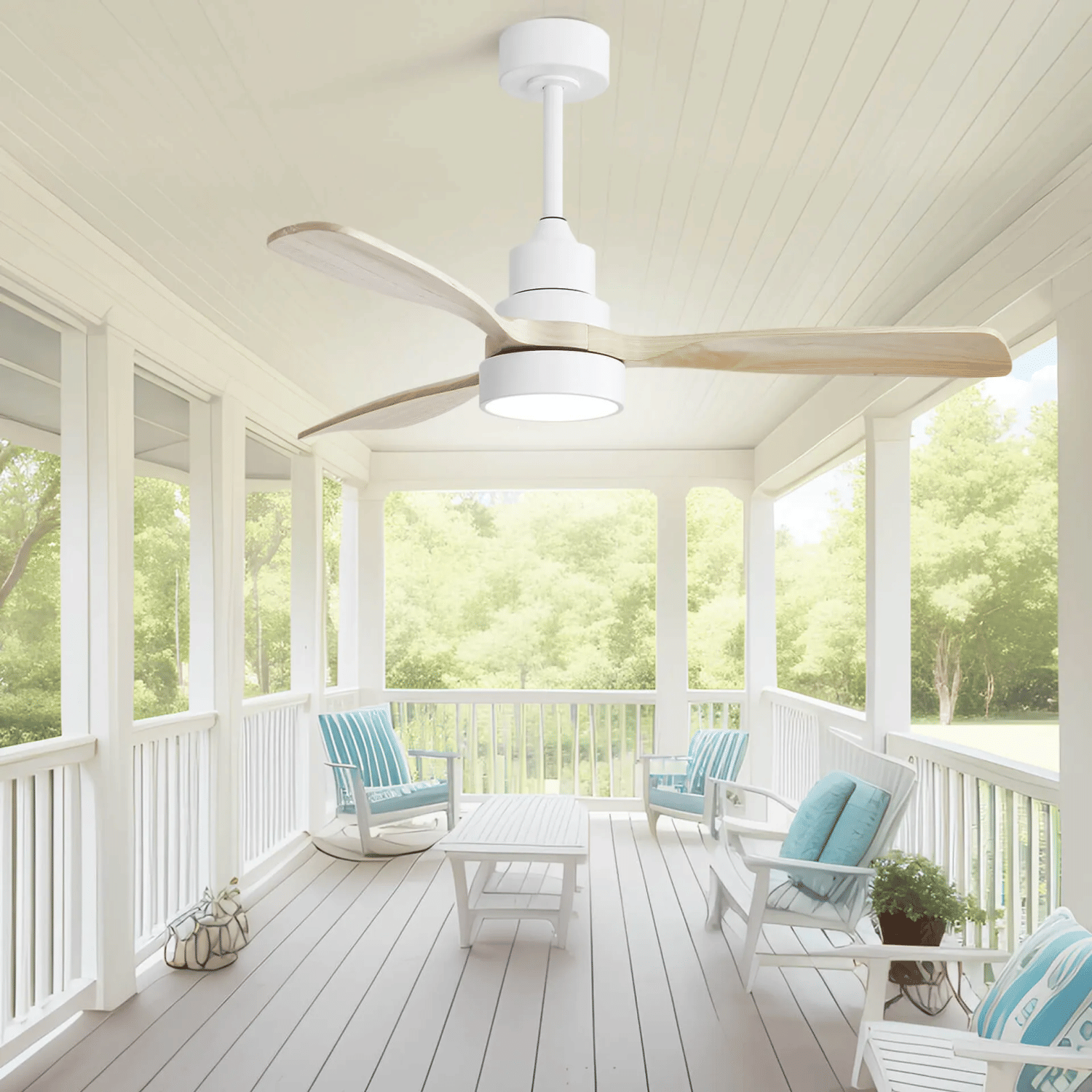 48- Solid Wood Ceiling Fan with Dimmable Light and Remote Control