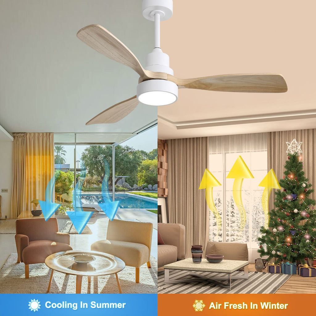 48- Solid Wood Ceiling Fan with Dimmable Light and Remote Control