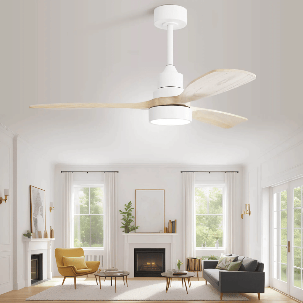 48- Solid Wood Ceiling Fan with Dimmable Light and Remote Control