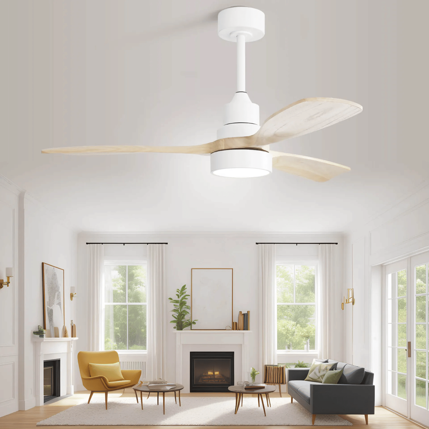 48- Solid Wood Ceiling Fan with Dimmable Light and Remote Control