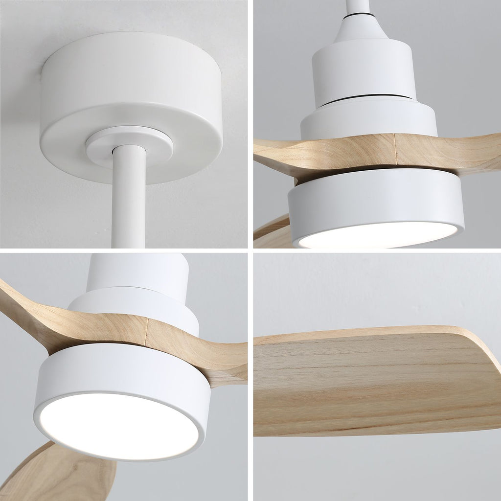 48- Solid Wood Ceiling Fan with Dimmable Light and Remote Control