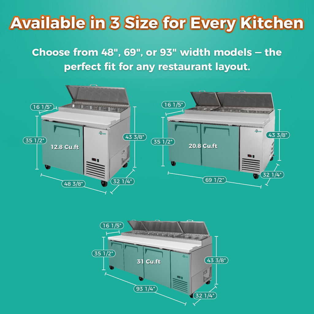 48- Stainless Steel Pizza Prep Table with Refrigerated Base & Digital Temperature Control