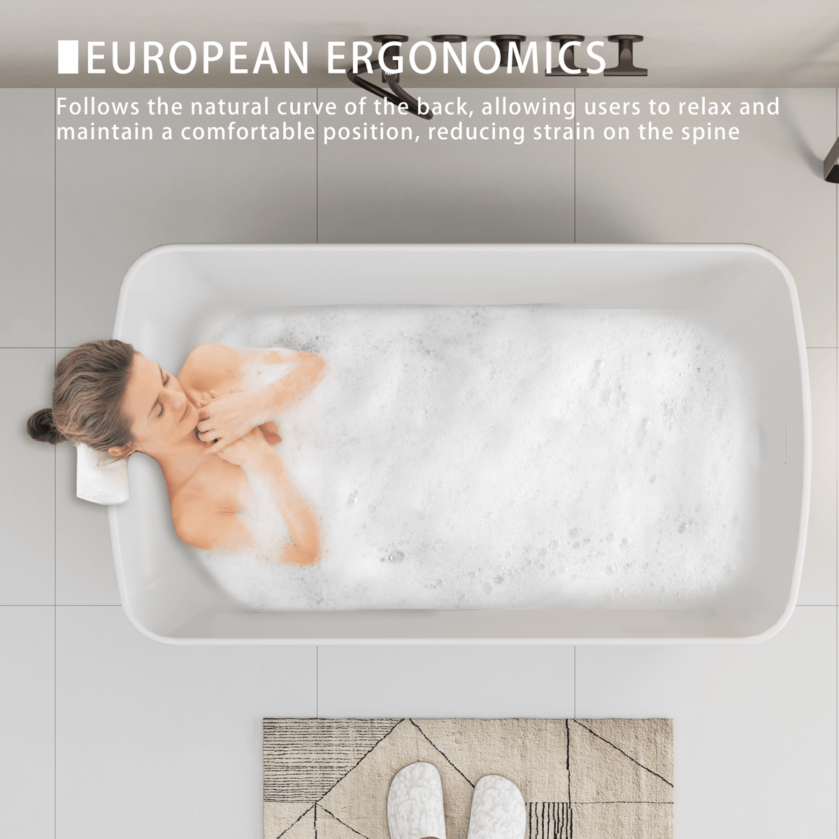 Freestanding Soaking Bathtub with Chrome Overflow and Drain