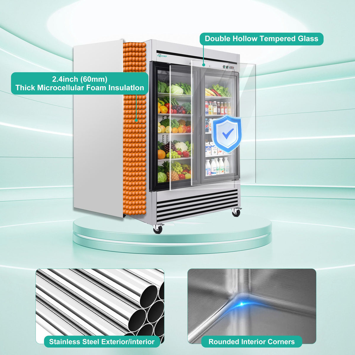 Commercial Double-Door Reach-In Display Refrigerator