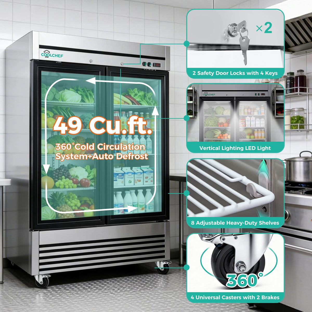 Commercial Double-Door Reach-In Display Refrigerator