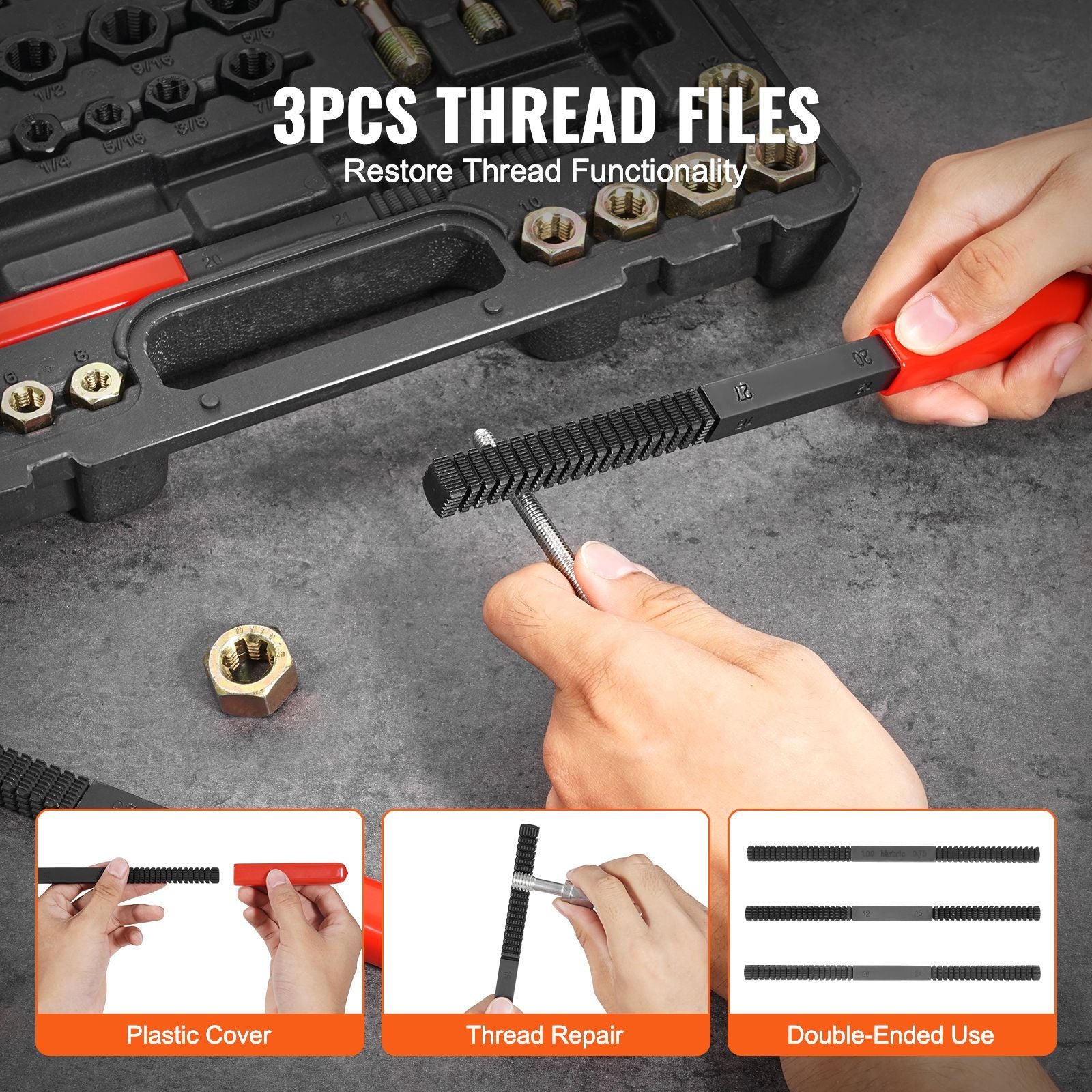 49-Piece Thread Chaser Set – Rethreading Tool Kit with Taps, Dies, and Files