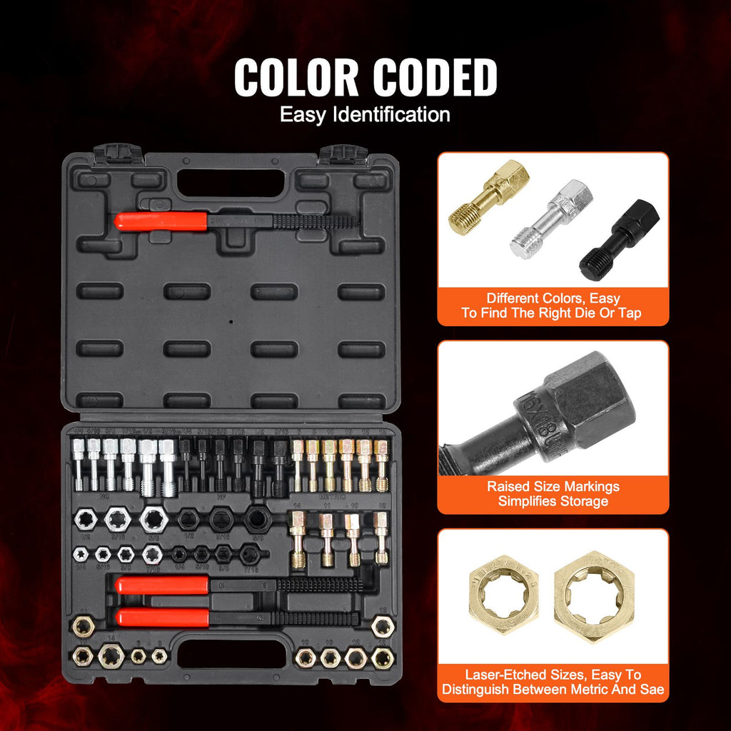 49-Piece Thread Chaser Set – Rethreading Tool Kit with Taps, Dies, and Files