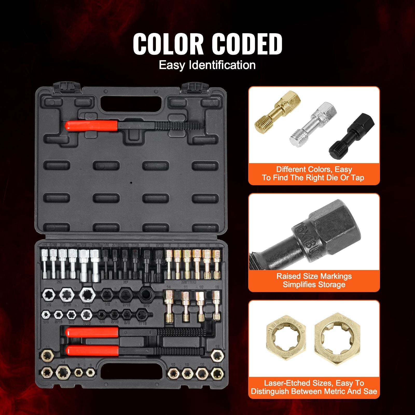 49-Piece Thread Chaser Set – Rethreading Tool Kit with Taps, Dies, and Files