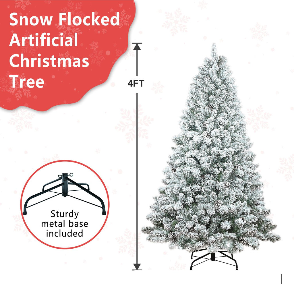 Snow Flocked Artificial Christmas Tree Unlit White Pine Xmas Tree with 21 Pine Cone 366 Tips w/E
