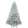 Snow Flocked Artificial Christmas Tree Unlit White Pine Xmas Tree with 21 Pine Cone 366 Tips w/E