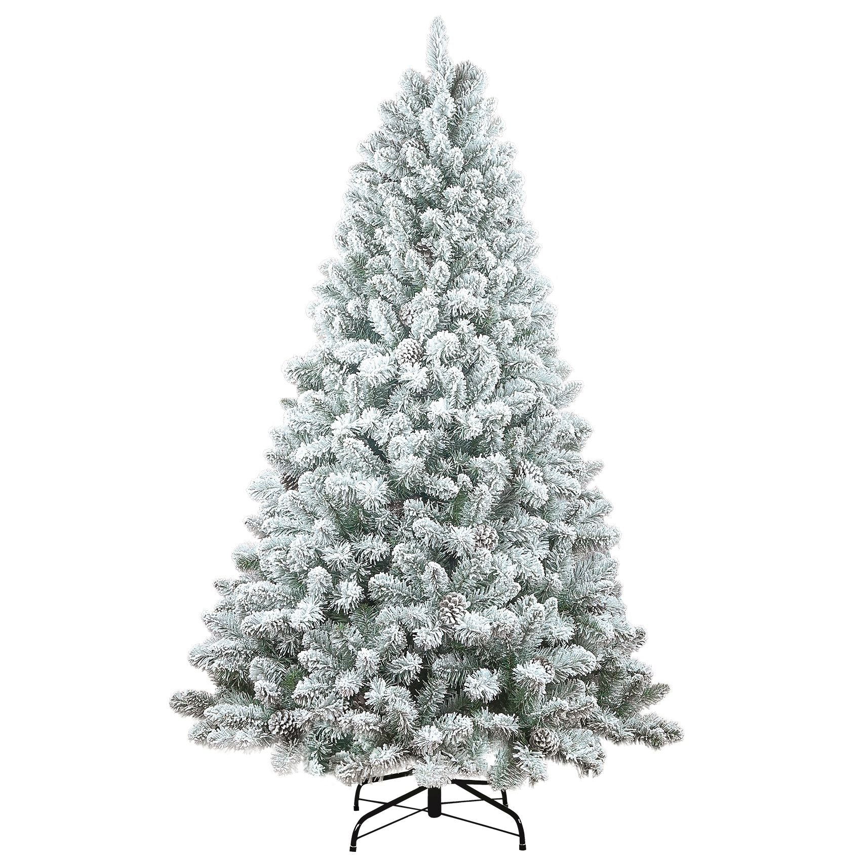 Snow Flocked Artificial Christmas Tree Unlit White Pine Xmas Tree with 21 Pine Cone 366 Tips w/E