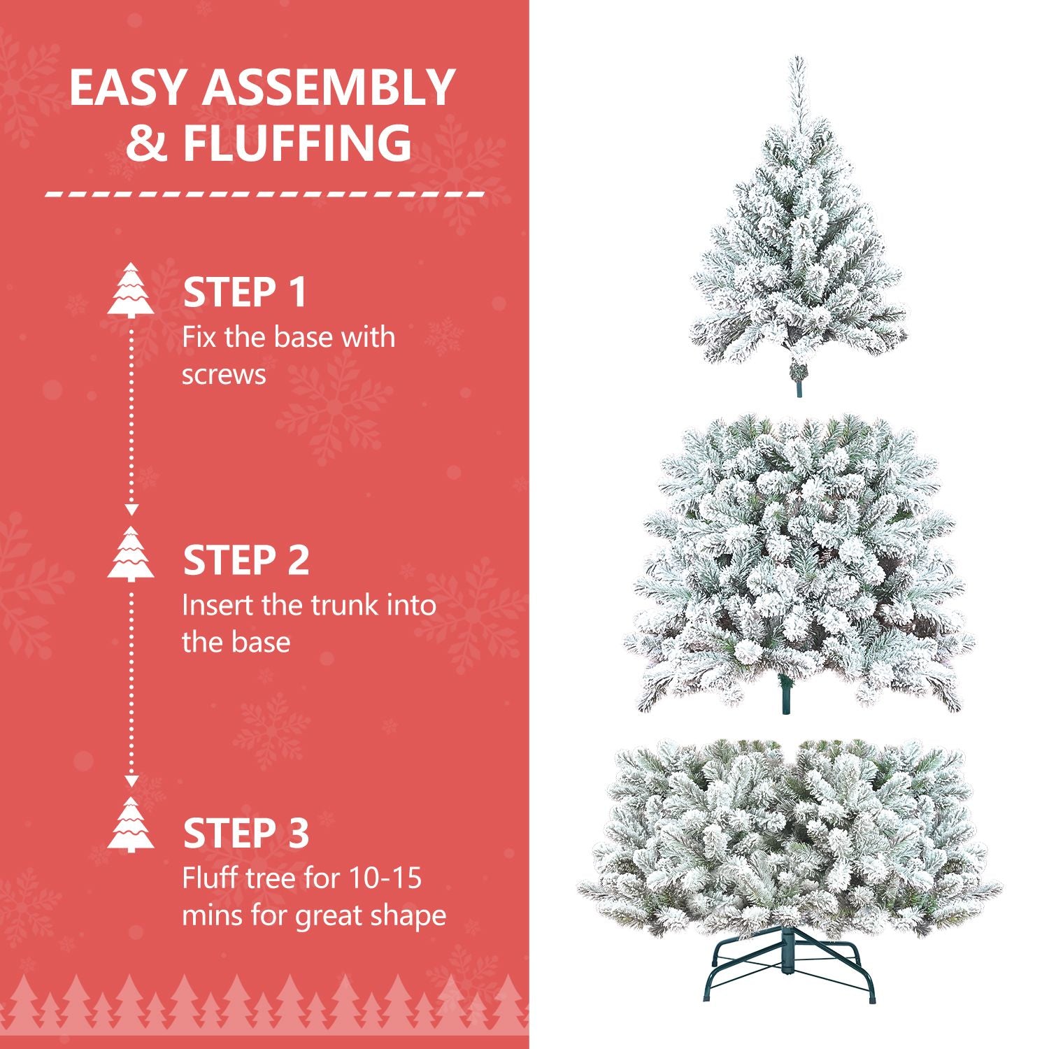 Snow Flocked Artificial Christmas Tree Unlit White Pine Xmas Tree with 21 Pine Cone 366 Tips w/E