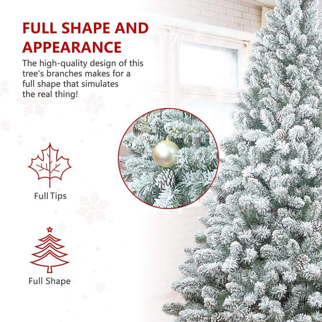 Snow Flocked Artificial Christmas Tree Unlit White Pine Xmas Tree with 21 Pine Cone 366 Tips w/E