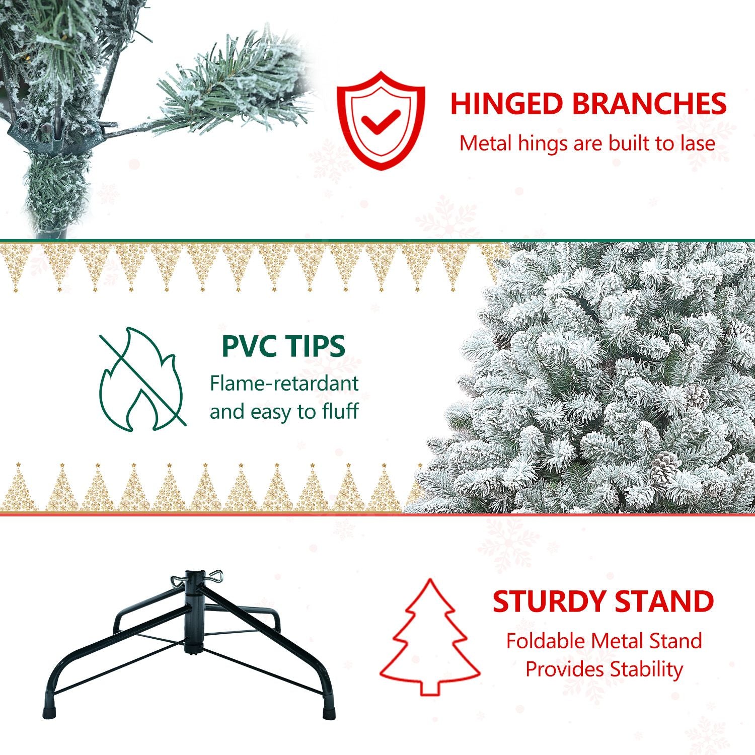 Snow Flocked Artificial Christmas Tree Unlit White Pine Xmas Tree with 21 Pine Cone 366 Tips w/E