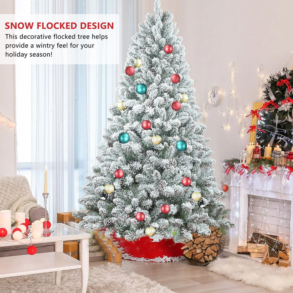 Snow Flocked Artificial Christmas Tree Unlit White Pine Xmas Tree with 21 Pine Cone 366 Tips w/E