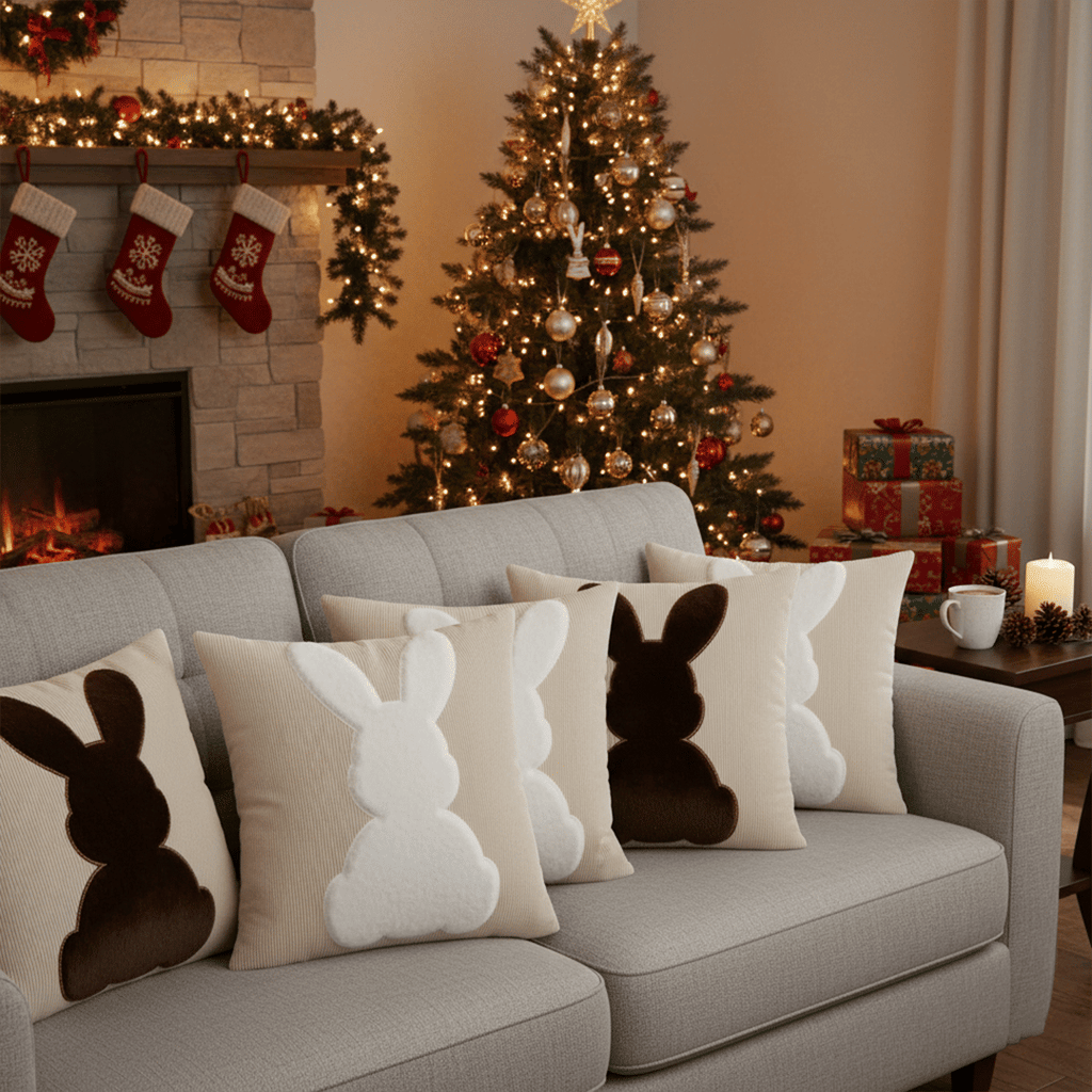 White Bunny Silhouette Pillow Cover Set
