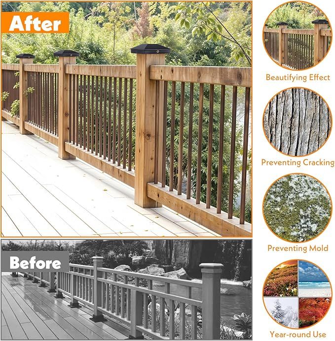 Black Fence Post Cap Set with Installation Screws