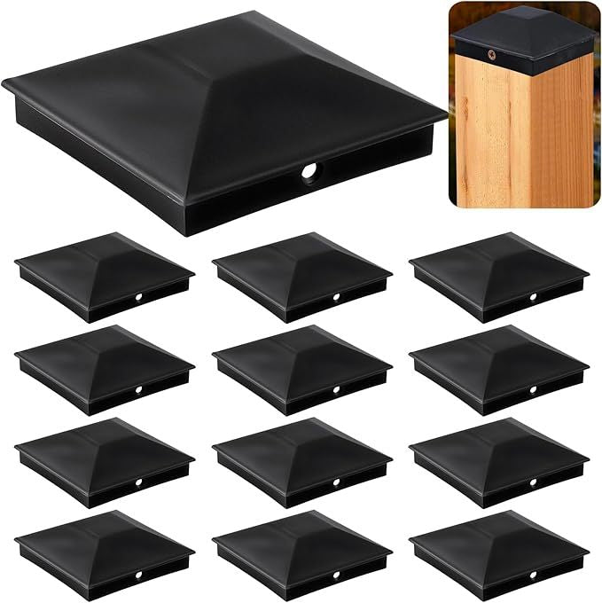 Black Fence Post Cap Set with Installation Screws