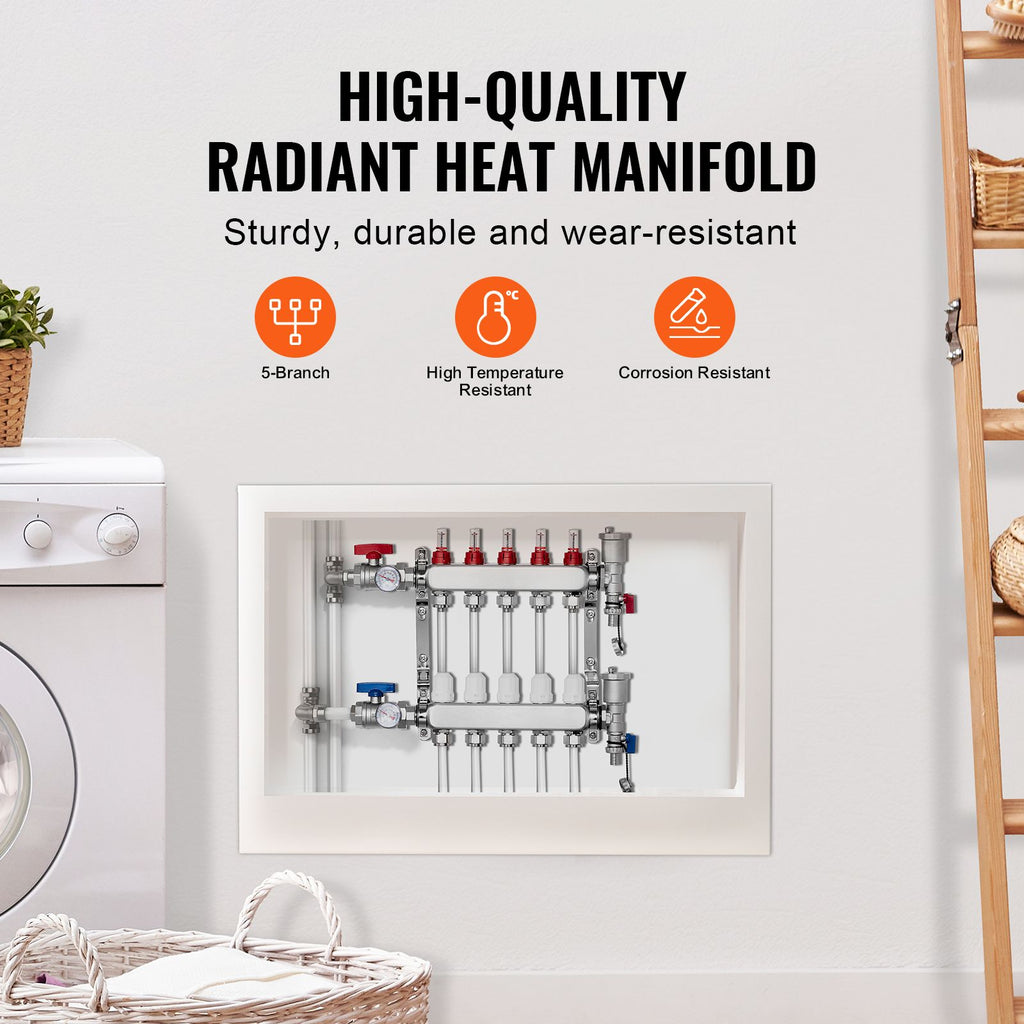 Five-Branch Hydronic Radiant Heat Manifold Kit