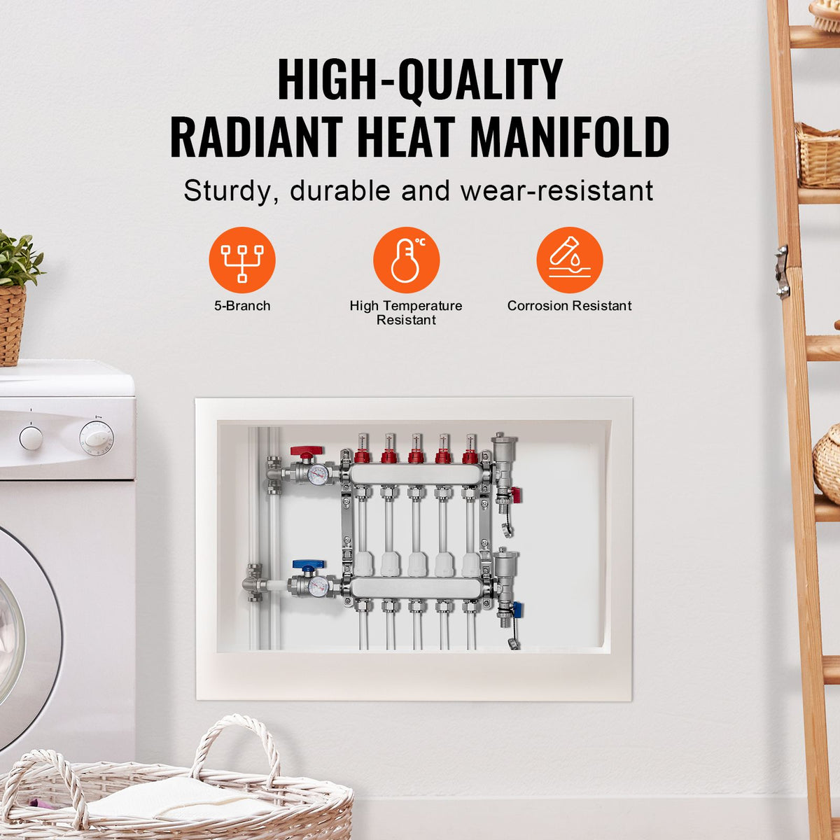 Five-Branch Hydronic Radiant Heat Manifold Kit