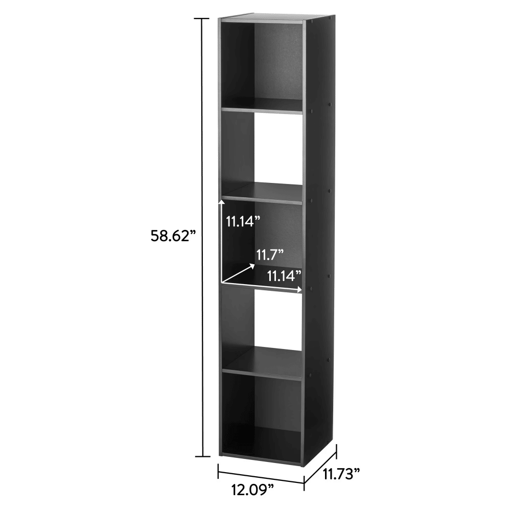 Five-Cube Bookcase Organizer in Black with Vertical or Horizontal Setup