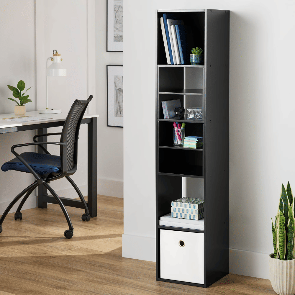 Five-Cube Bookcase Organizer in Black with Vertical or Horizontal Setup