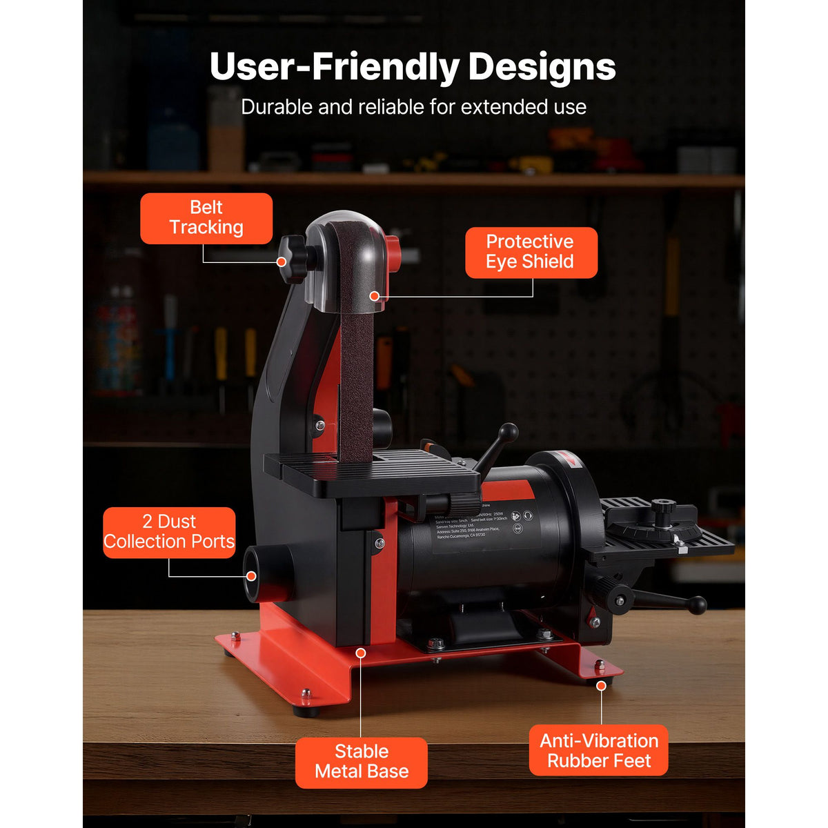Disc Sander & x Belt Sander, 250W Benchtop Belt Disc Sanders Combo with 0 - 45° Adjustable