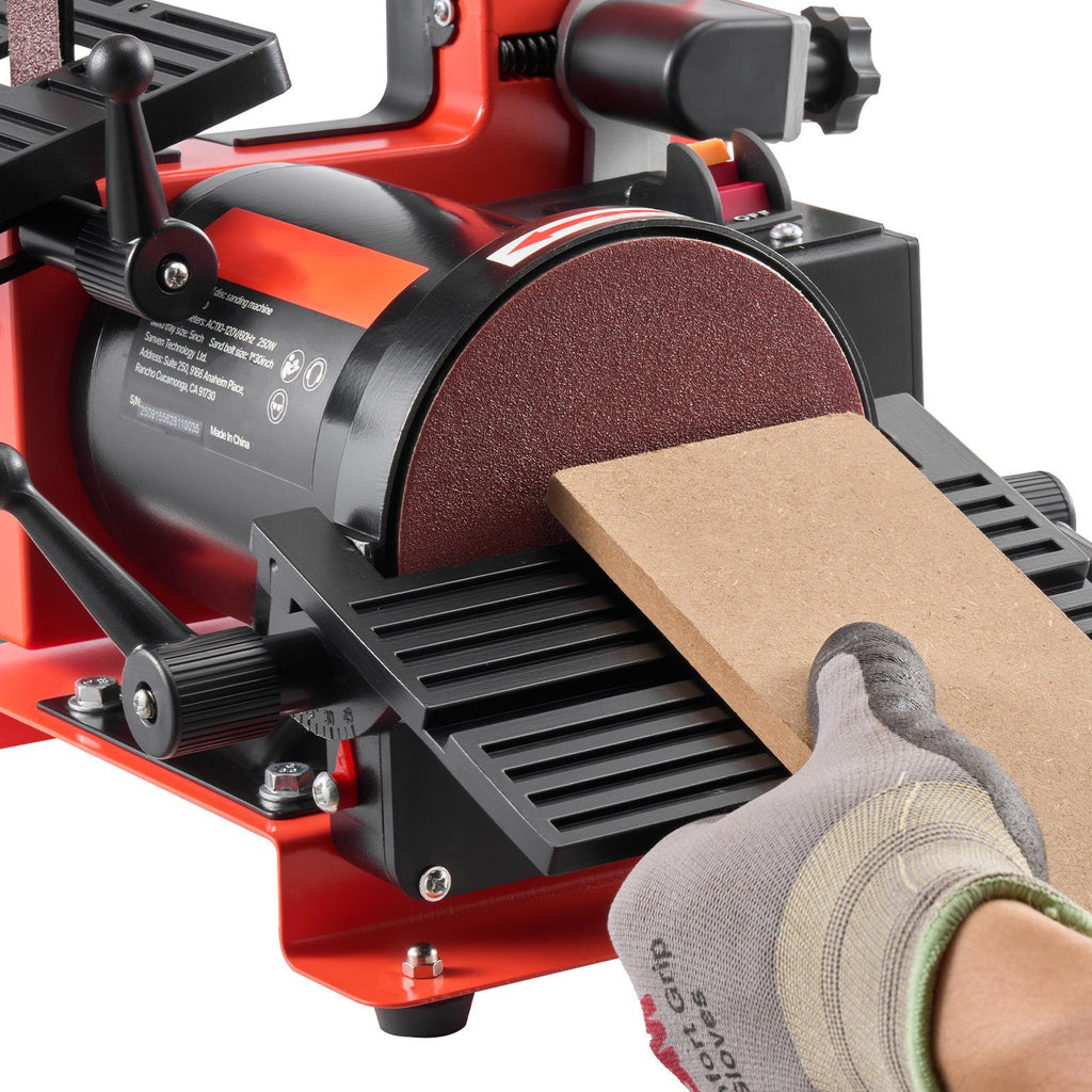Disc Sander & x Belt Sander, 250W Benchtop Belt Disc Sanders Combo with 0 - 45° Adjustable