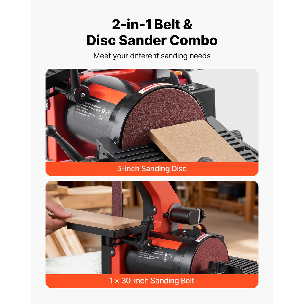 Disc Sander & x Belt Sander, 250W Benchtop Belt Disc Sanders Combo with 0 - 45° Adjustable