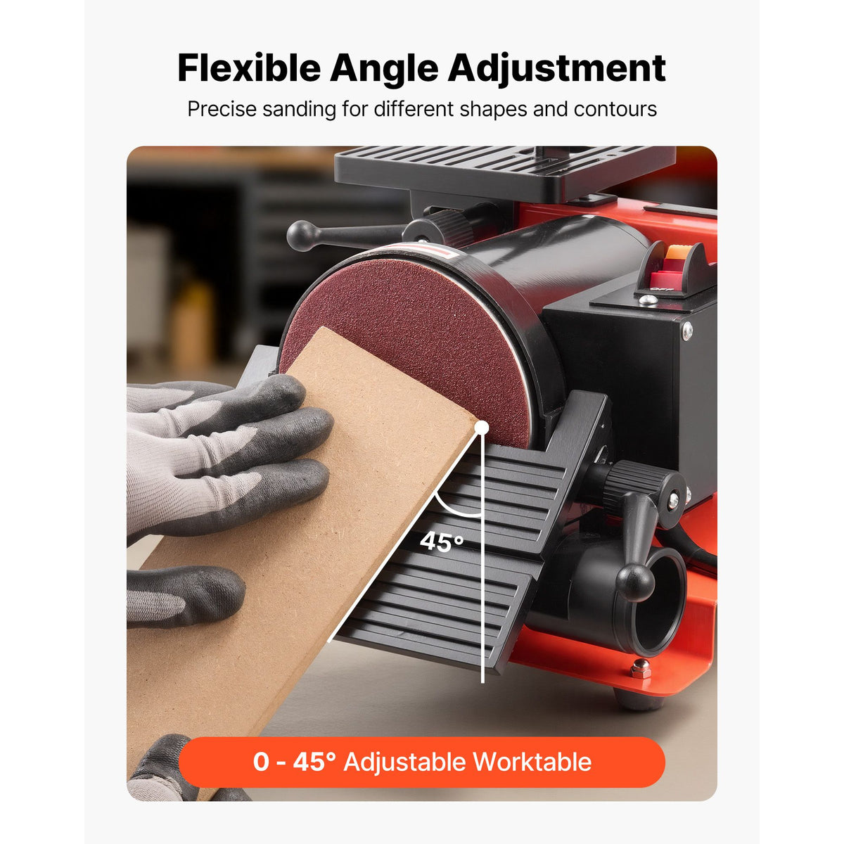 Disc Sander & x Belt Sander, 250W Benchtop Belt Disc Sanders Combo with 0 - 45° Adjustable